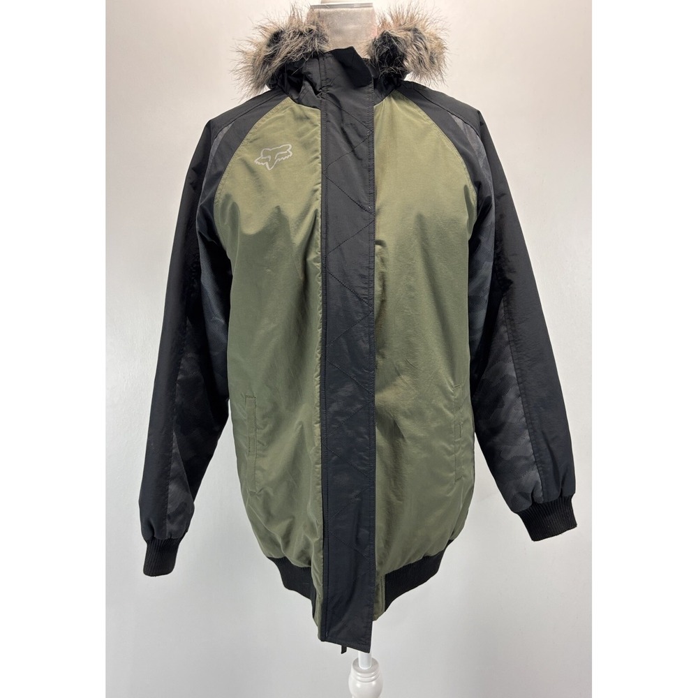 FOX Racing Winter Parka Coat Jacket Sz Small Women's Green/grey Hood Faux Fur